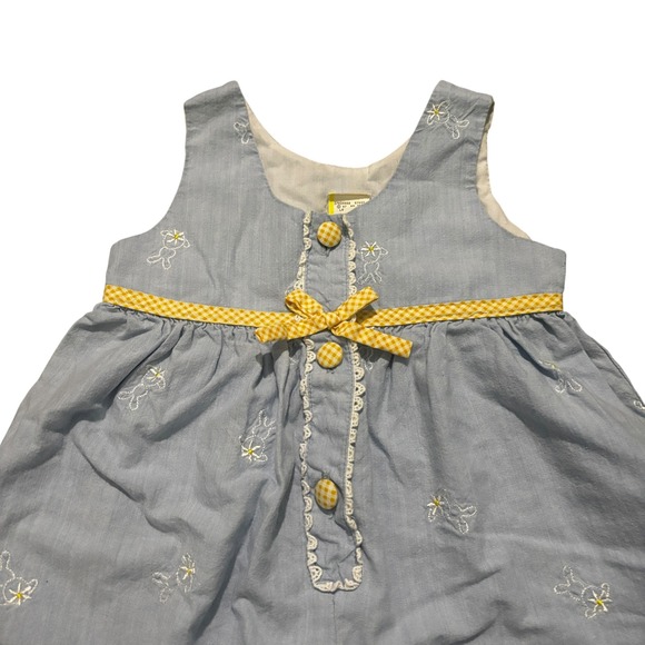 Vintage Easter Outfit Baby Girls 12M Bunny 90s Blue Embroidered Romper Jumper - Picture 2 of 7
